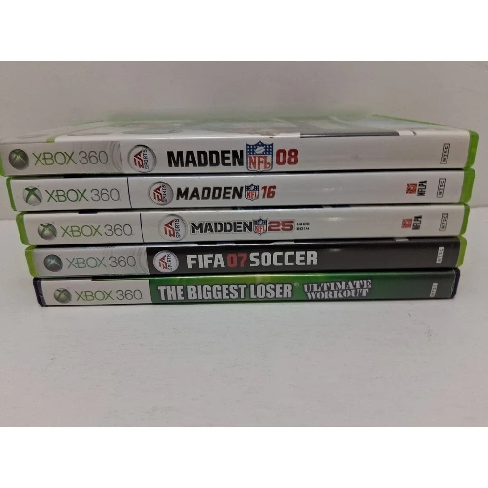 Xbox 360 Lot Of 5 Games, NFL MADDEN 08, 16, 25, Fifa 07 Soccer, The Biggest...